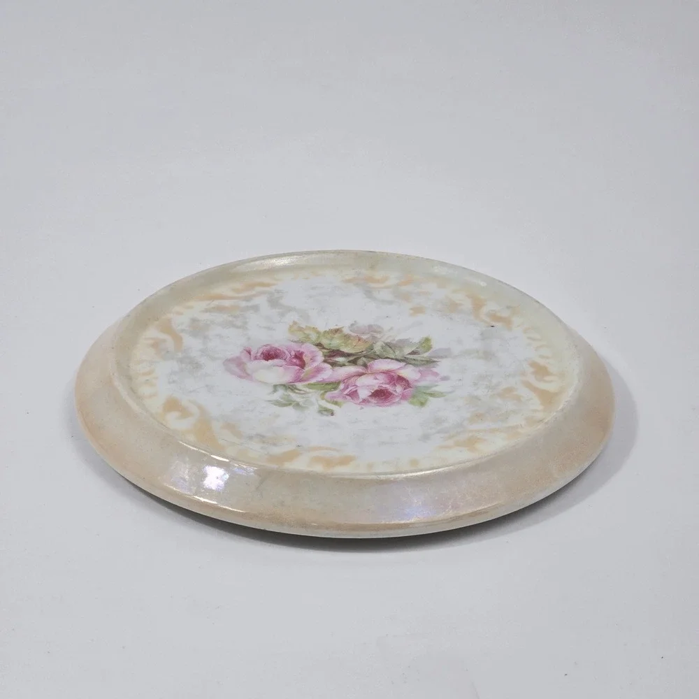 Vintage Three Crown China Germany Iridescent Pink Roses Porcelain Plate 248